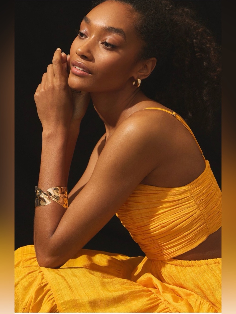 Function & Fringe Edit | Mustard Tiered Maxi Dress with Ruched Bodice - Picture 5 of 8